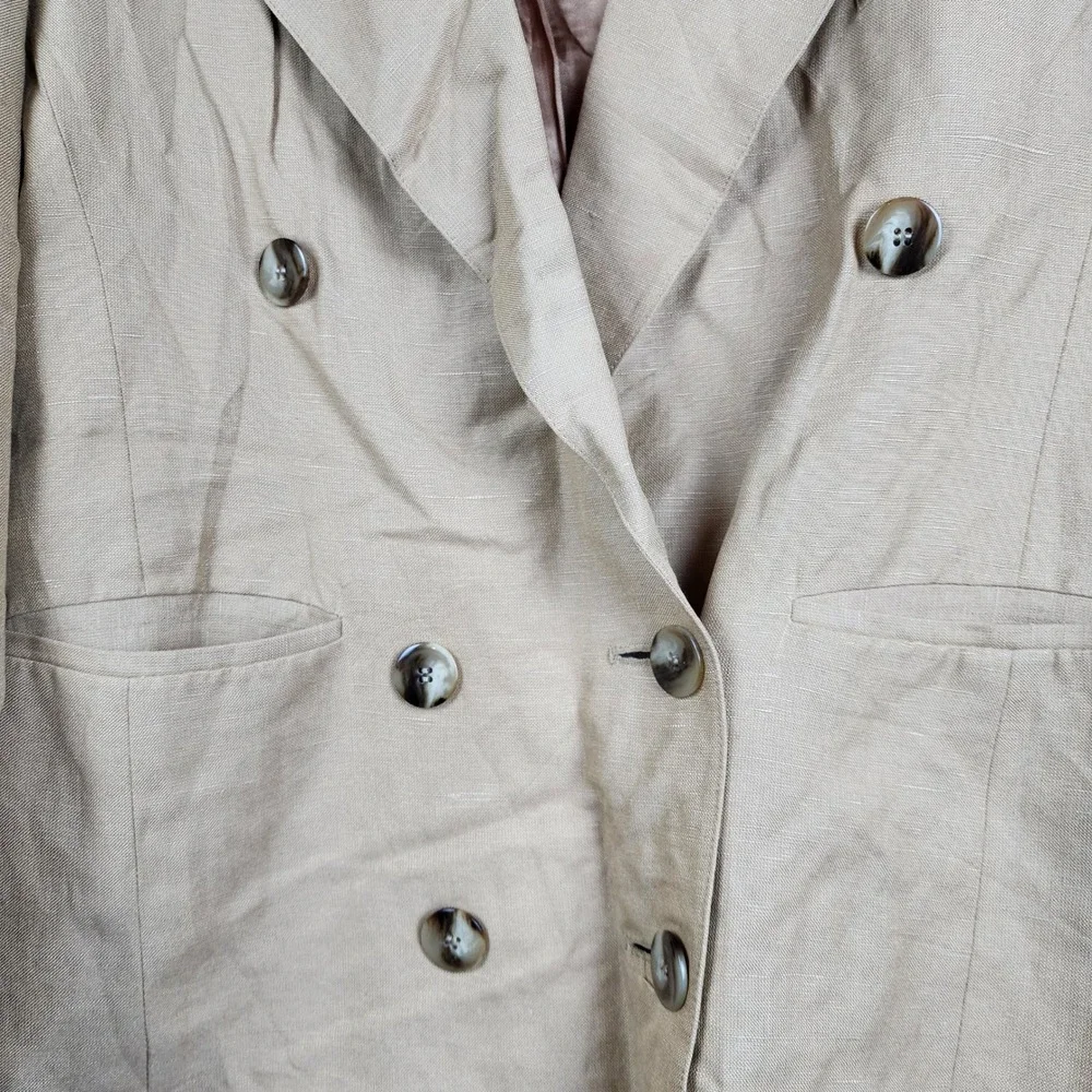 Harve Benard‎ Blazer Women Petite Tan Double Breasted Vintage Professional 80s